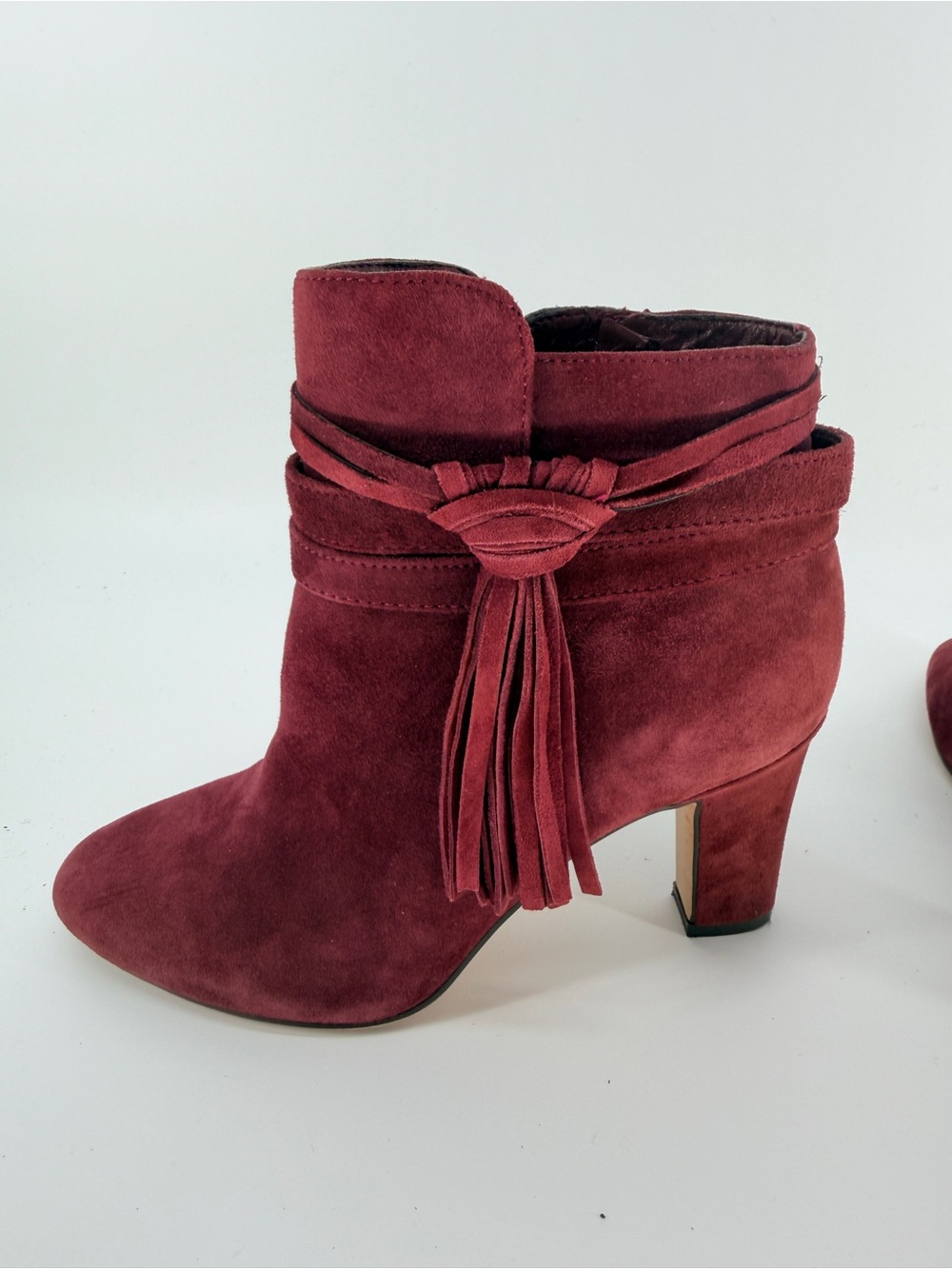 Lauren Ralph Lauren Belcia Burgundy Suede Tassel Booties 5.5B Autumn Vibe